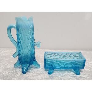 Vintage Northwood Town Pump and Trough Blue Opalescent Glass